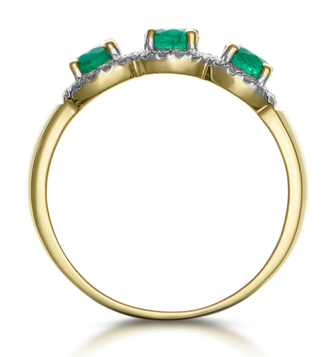 Emerald and Diamond Halo Trilogy Ring in 18K Gold - Asteria Collection